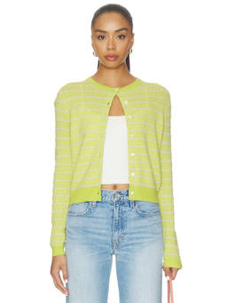 Guest In Residence - Pebble Stripe Women's Button-Up Cashmere Cardigan Green