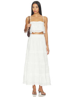 HEARTLOOM - Amata Women's Lace Trim Shoulder Strap Skirt Set White