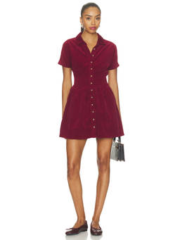 HEARTLOOM - Corduroy Women's Button-Front Shirt Mini Dress Maroon
