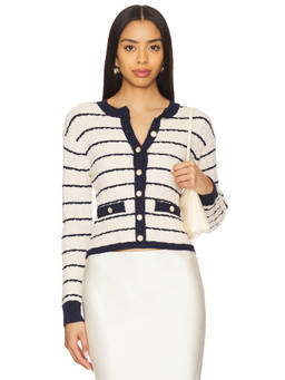 HEARTLOOM - Nadine Women's Striped Button-Up Knit Cardigan Off White