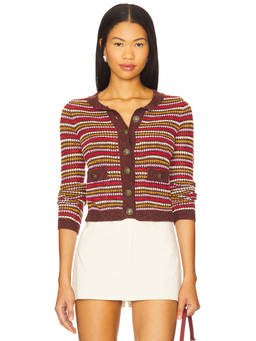 HEARTLOOM - Cait Women's Striped Button-Up Cropped Cardigan Multi-Color