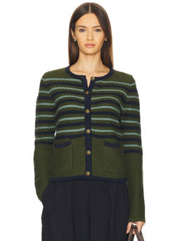 HEARTLOOM - Alix Women's Striped Button-Up Cotton Cardigan Green