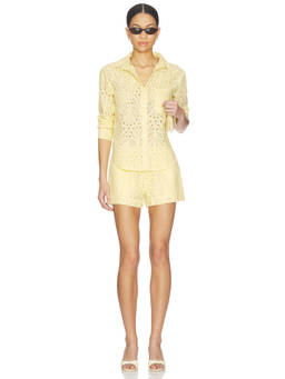 HEARTLOOM - Gia Women's Cotton Eyelet Shirt & Shorts Co-ord Set Yellow