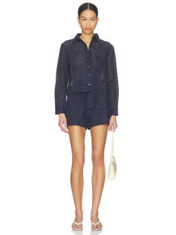 HEARTLOOM - Cotton Eyelet Women's Full Sleeves Co-ord Set Navy Blue