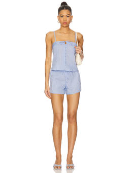 HEARTLOOM - Striped Women's Sleeveless Poplin Co-ord Set Blue