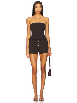 HEARTLOOM - Flora Women's Strapless Ruffled Poplin Short Set Brown