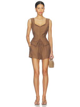 HEARTLOOM - Adela Women's Sleeveless Button Front Short Set Brown