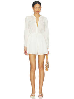 HEARTLOOM - Irisa Women's Cotton Lace Yoke Drawstring Playsuit White