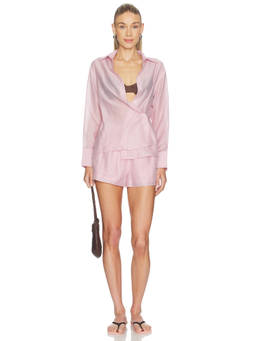 HEARTLOOM - Chiffon Women's Button-Front Full Sleeves Short Set Pink