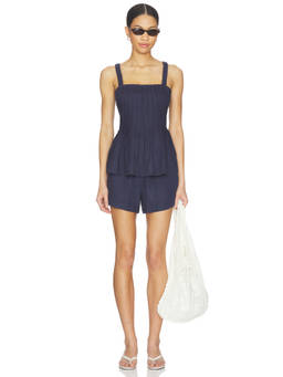 HEARTLOOM - Sarai Women's Linen Blend Smocked Co-ord Set Navy Blue