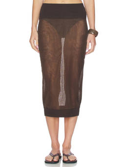HERSKIND - Buster Women's Sheer Knit Mesh Midi Skirt Brown
