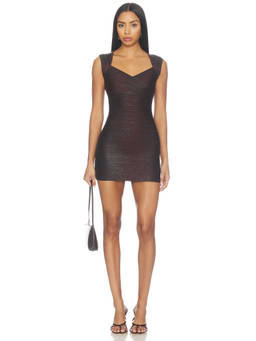 Herve Leger - Metallic Jamie Women's Halter Neck Bodycon Mini Dress Maroon