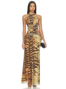 Jaded London - Tiger Cut-out Women's Halter Neck Maxi Dress Multi-Color