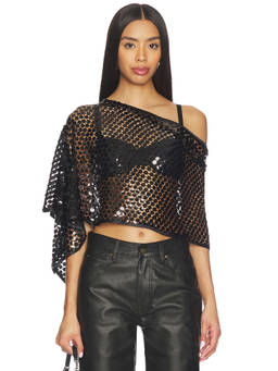 Jaded London - Sequin Cape Women's Sheer One-Shoulder Crop Top Black