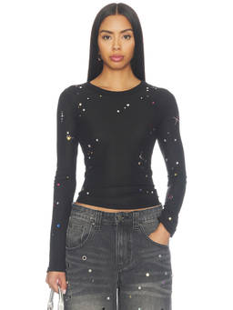 Jaded London - Sheer Stud Mist Women's Sequin Embellished Jersey Top Black