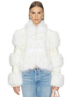 Kim Shui - Faux Fur Women's Embellished Zipper Jacket White