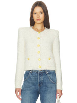 L'AGENCE - Una Women's Metallic Knit Buttondown Jacket Off White