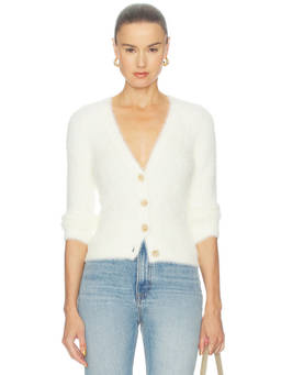 L'AGENCE - Agathe Fuzzy Women's Button-Down Collared Cardigan Off White