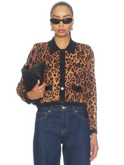 L'AGENCE - Osiris Women's Collared Snap Button Cropped Cardigan Brown