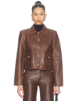 LAMARQUE - Women's Lamb Leather Snap Button Jacket Brown