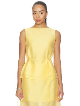 L'Academie - Ashby Women's Sleeveless Waist Tie Organza Top Yellow