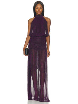 L'IDEE - Hall Women's Ruched Metallic Knit Maxi Gown Purple