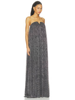 L'IDEE - Aphrodite Women's Strapless Pleated Maxi Gown Silver