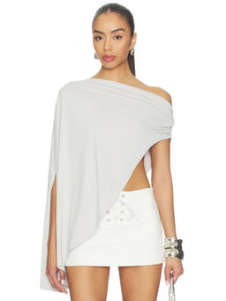 LIONESS - Reborn Women's Off Shoulder Draped Jersey Poncho White