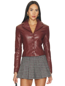 LIONESS - Merci Women's Cropped Faux Leather Button Jacket Brown