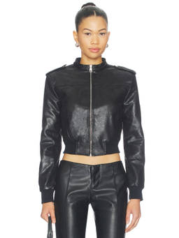 LIONESS - Muse Women's Faux Leather Zippered Bomber Jacket Black