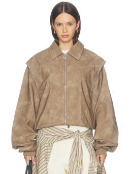 LIONESS - Vista Women's Faux Leather Zippered Bomber Jacket Brown