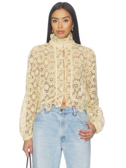LIONESS - Overtime Women's Sheer Crochet High Neck Blouse Cream