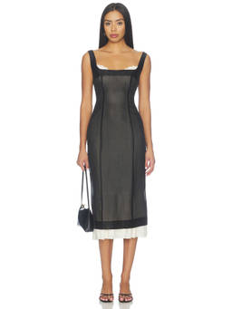 LPA - Navira Women's Organza Overlay Slip Midi Dress Black
