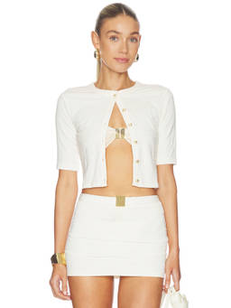 La Porte - Lisa Women's Jacquard Button-Up Crop Cardigan White