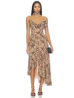 MAJORELLE - Theia Women's Leopard Print Cowl Neck Maxi Dress Beige