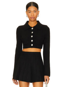 MAJORELLE - Solveig Women's Button-Up Collared Knit Cardigan Black