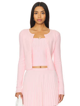 MAJORELLE - Lenda Women's Ribbed Knit Button-Up Cardigan Pink