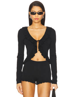 MAJORELLE - Layilah Women's Ruffle Tie-Up Knit Cardigan Black