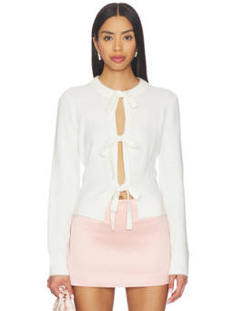 MAJORELLE - Neera Bow Tie Women's Cut-Out Tie-Up Cardigan White