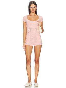 MAJORELLE - Fenella Women's Crochet Knit Short Sleeve Romper Pink