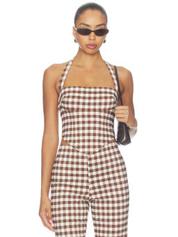 MAJORELLE - Lake Women's Halter Neck Tie-Up Crop Top Brown