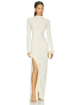 Maygel Coronel - Nimbo Women's Ruched Rose Detail Maxi Dress Off White