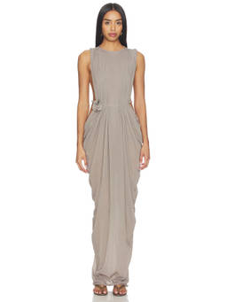 Maygel Coronel - Baluarte Women's Sheer Draped Jersey Maxi Dress Beige