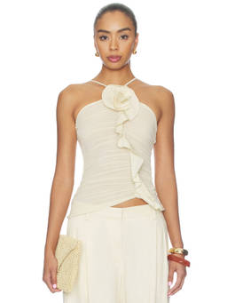 Maygel Coronel - Nacari Women's Ruched Halter Neck Jersey Top Off White