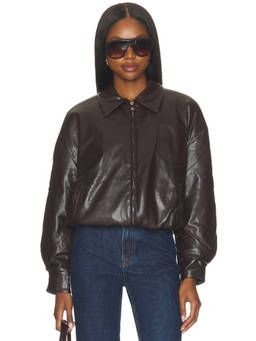 Maude Club - Rhodes Women's Faux Leather Zippered Jacket Brown