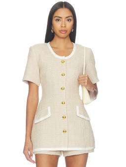 Maude Club - Tweed Women's Button Front Tailored Jacket Beige