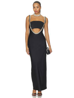 Mariandree Gaitan - Crystal Strap Women's Cut-Out Bodycon Maxi Dress Black
