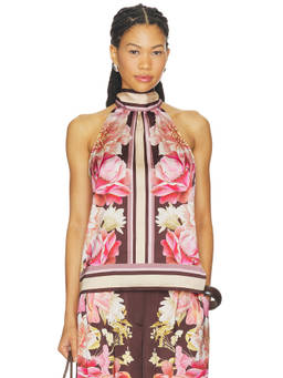 MISA Los Angeles - Anais Women's Floral Print Halter Neck Satin Top Multi-Color