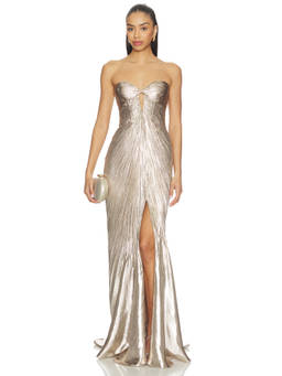 Maria Lucia Hohan - Mirren Women's Metallic Sweetheart Cutout Maxi Gown Gold
