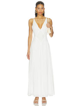 MORE TO COME - Chriselle Women's Lace Trim V-Neck Maxi Dress White